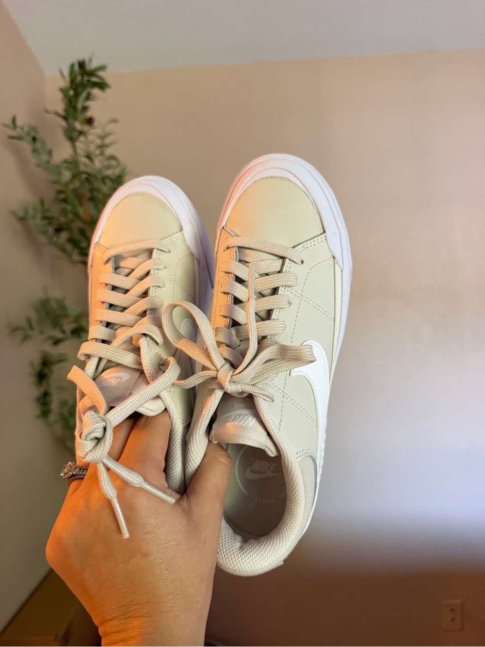 Nike Women’s Low-Top Sneakers in Beige and White